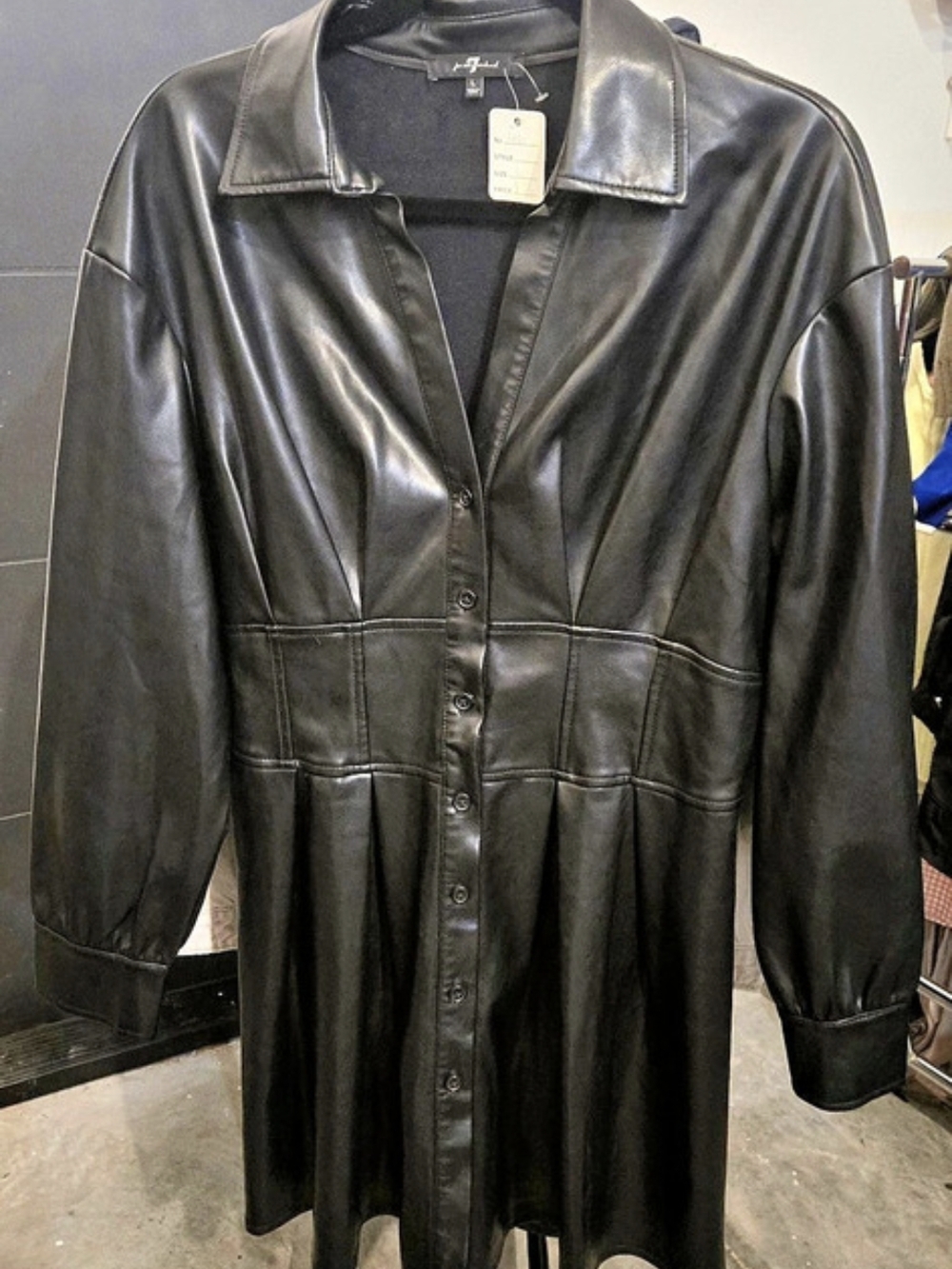 7 For All Mankind Faux Leather Pleated Mini Dress Black